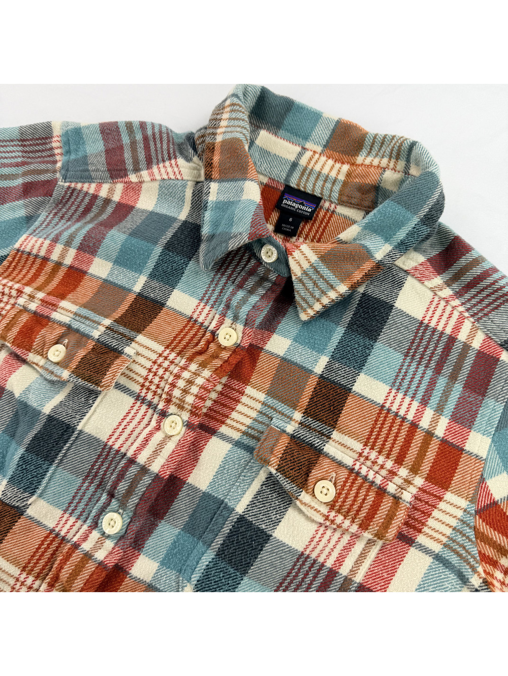 Patagonia Fjord Flannel Shirt Women's 6 Bay Laurel Forge Grey Organic Cotton